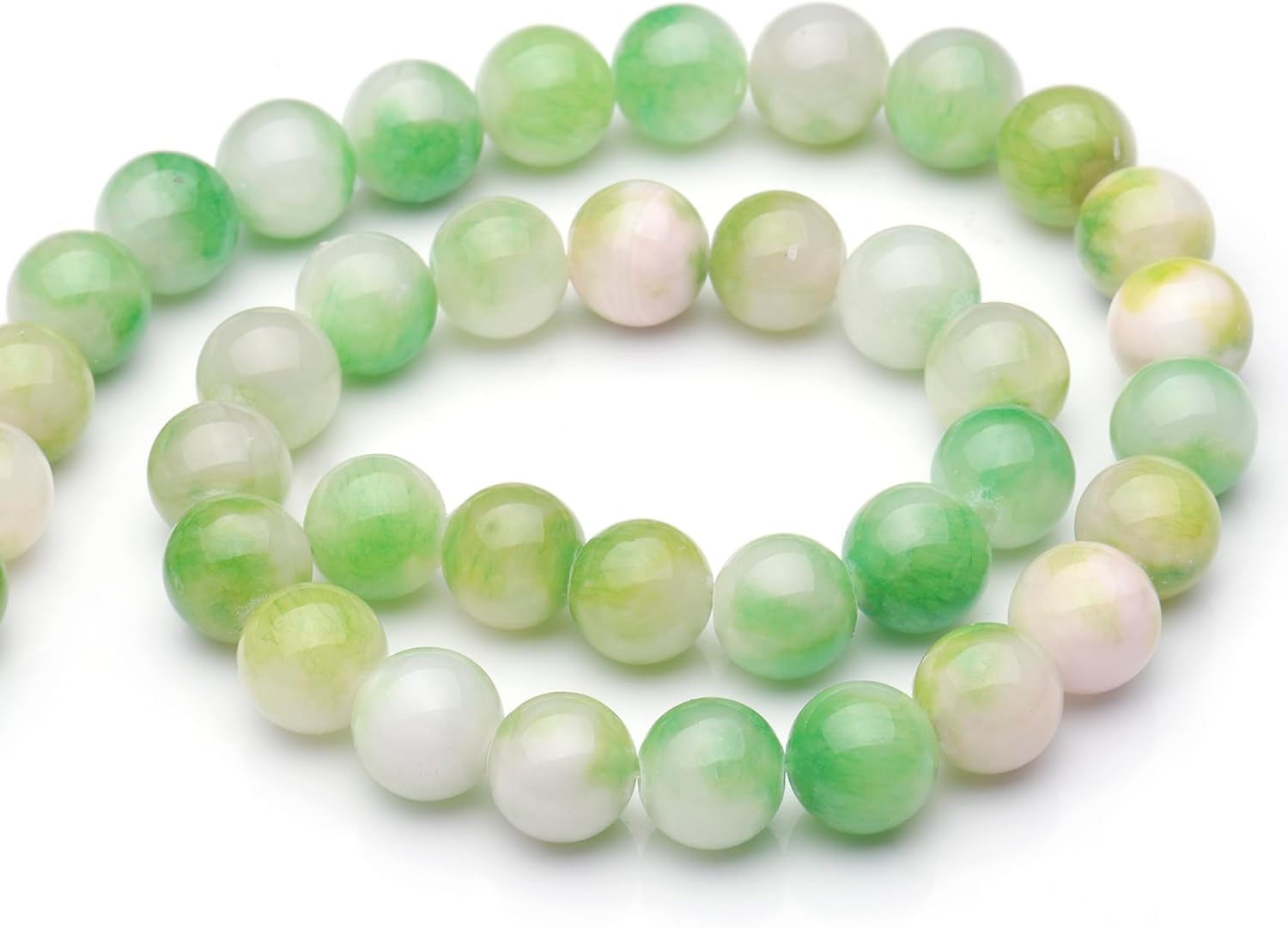 Cuentas de piedras preciosas naturales para la fabricación de joyas, cuentas redondas lisas pulidas de jade verde y blanco de 0.315 pulgadas,