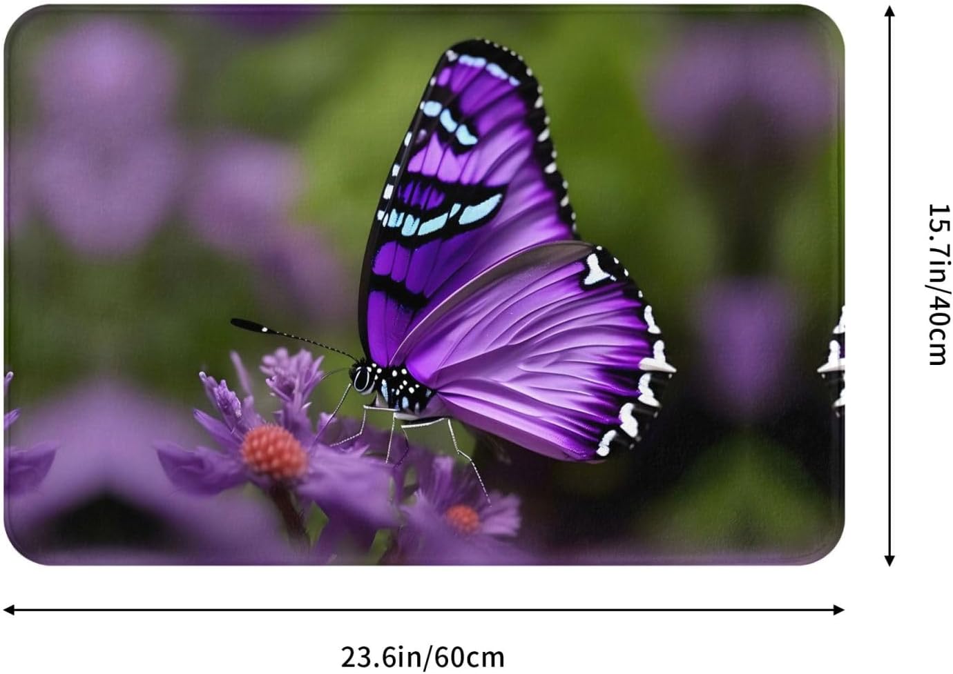Tapete de puerta con diseño de mariposa morada para puerta exterior, fácil de limpiar, tapete de patio, 16 x 24 pulgadas