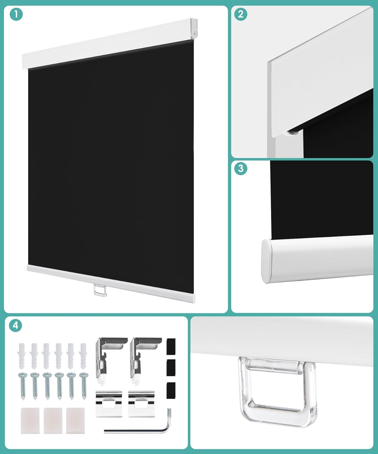 Persianas enrollables opacas para ventanas, 35 x 72 pulgadas, para dormitorio interior, persianas enrollables sin cordón con protección UV para el