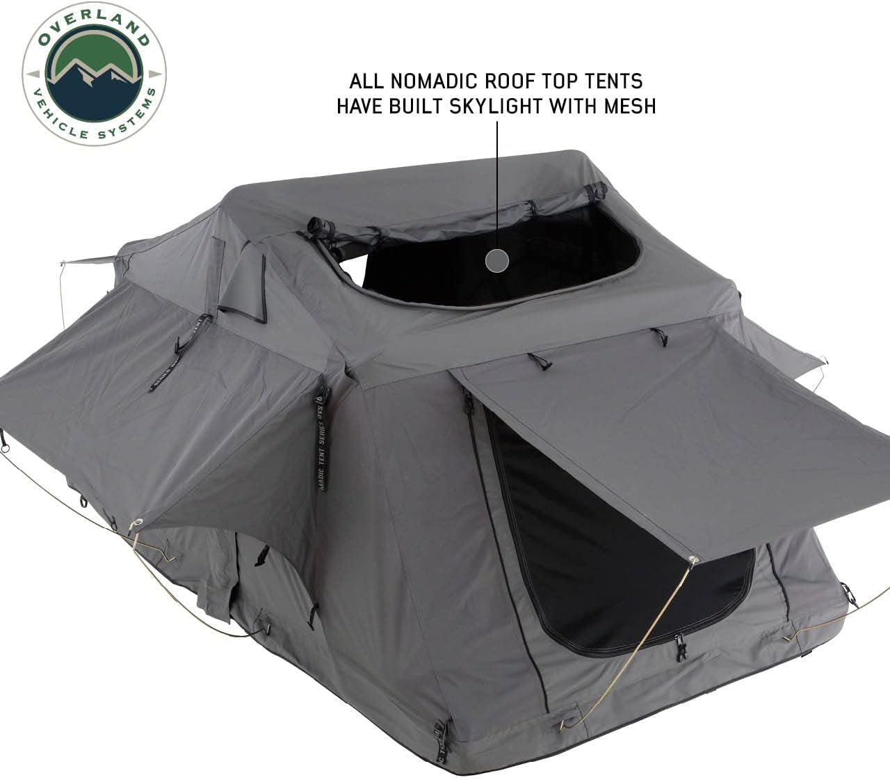 Overland Vehicle Systems HD Nomadic 3 – Tienda de campaña de techo de cubierta suave estándar, base gris oscuro con mosca de lluvia verde y cubierta