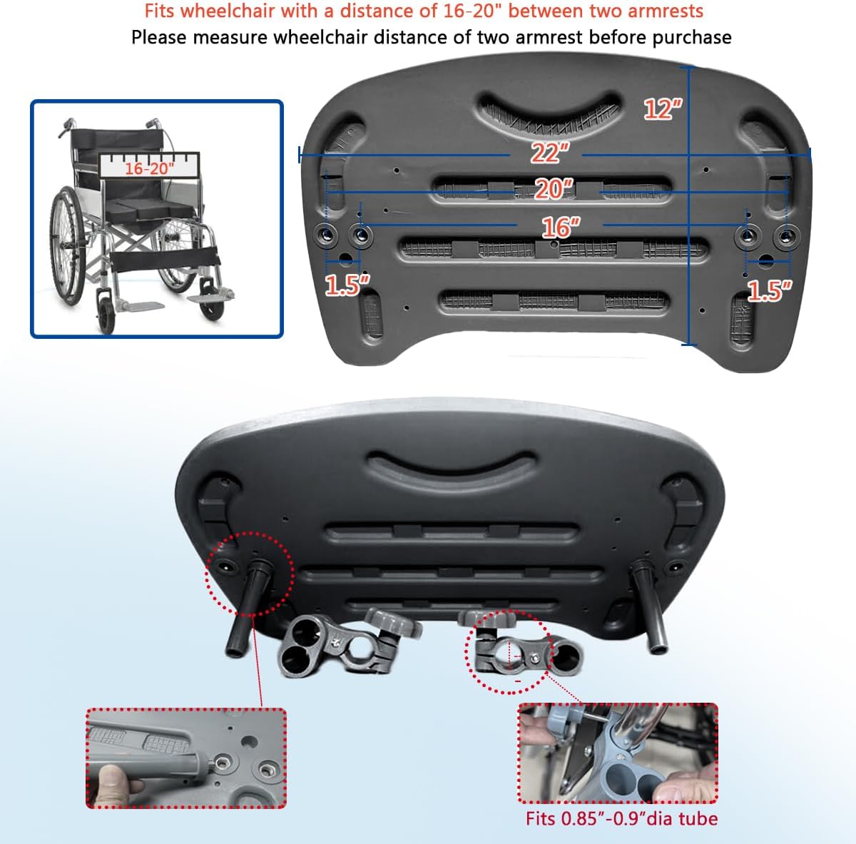 Mesa de bandeja para silla de ruedas, mesa extraíble para silla de ruedas, mesa de regazo para pacientes lactantes, se adapta a brazos de silla de