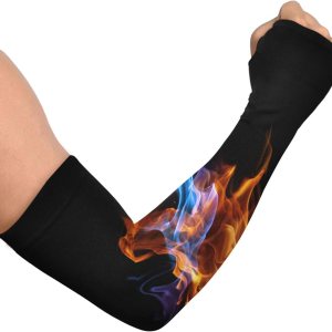 Kigai Mangas de brazo de jardinería para hombres y mujeres con agujero para el pulgar, patrón de fuego, protección solar, mangas deportivas de Kigai Mangas de brazo de jardinería para hombres y mujeres con agujero para el pulgar, patrón de fuego, protección solar, mangas deportivas de