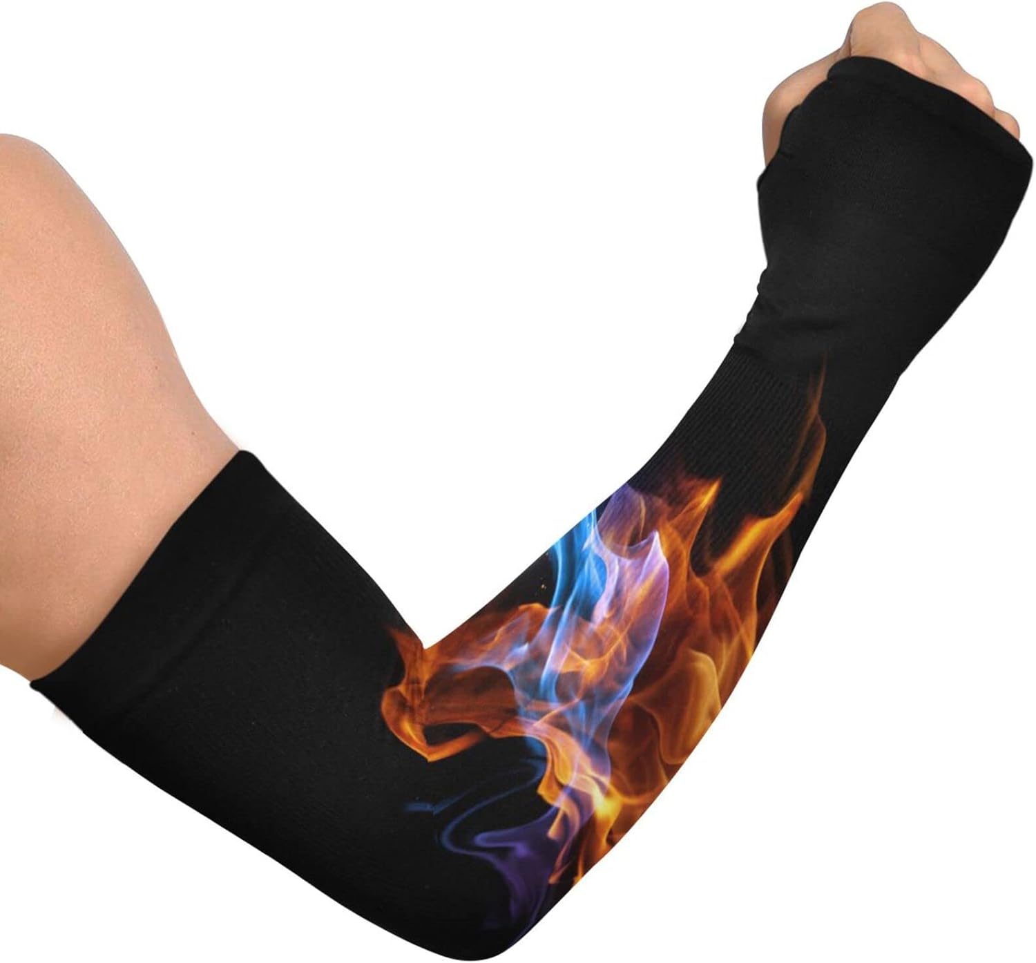 Kigai Mangas de brazo de jardinería para hombres y mujeres con agujero para el pulgar, patrón de fuego, protección solar, mangas deportivas de