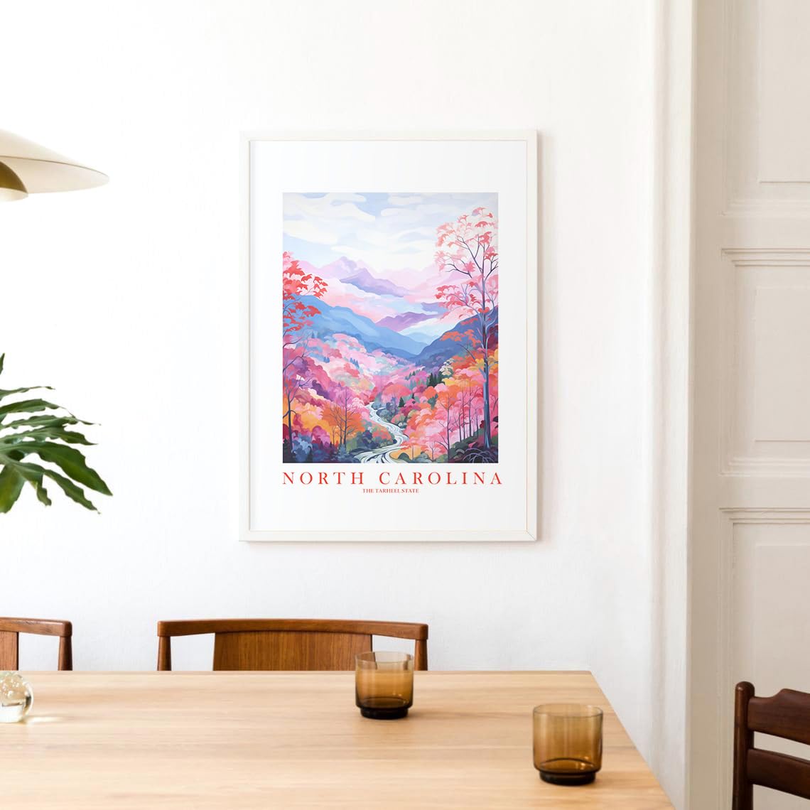 North Carolina Travel Print Tarheel State Souvenir NC Nature Pink Orange Blue Wall Art Landscape Poster Scenic Vista (13×19 inches)