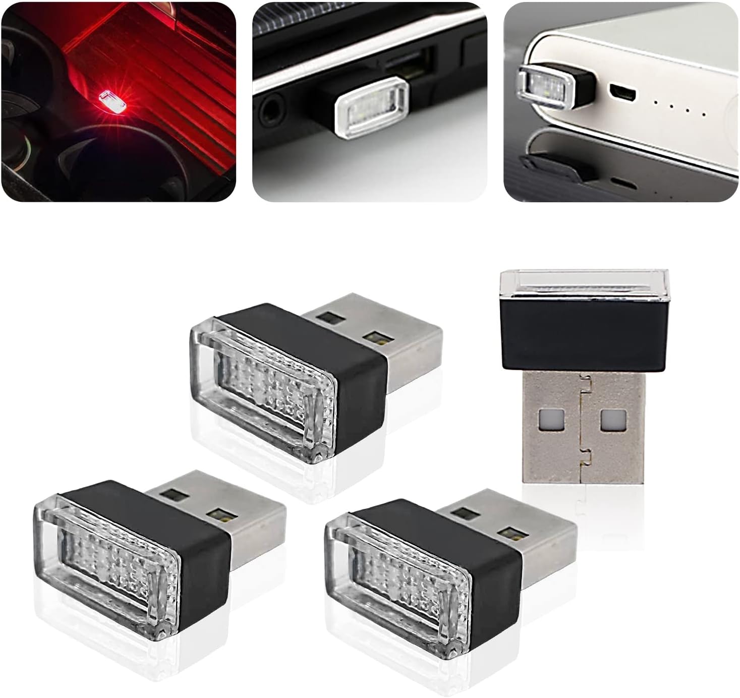 4 luces LED USB para atmósfera, kit de iluminación ambiental interior mini USB, decoración universal de luces LED para interiores (rojo)