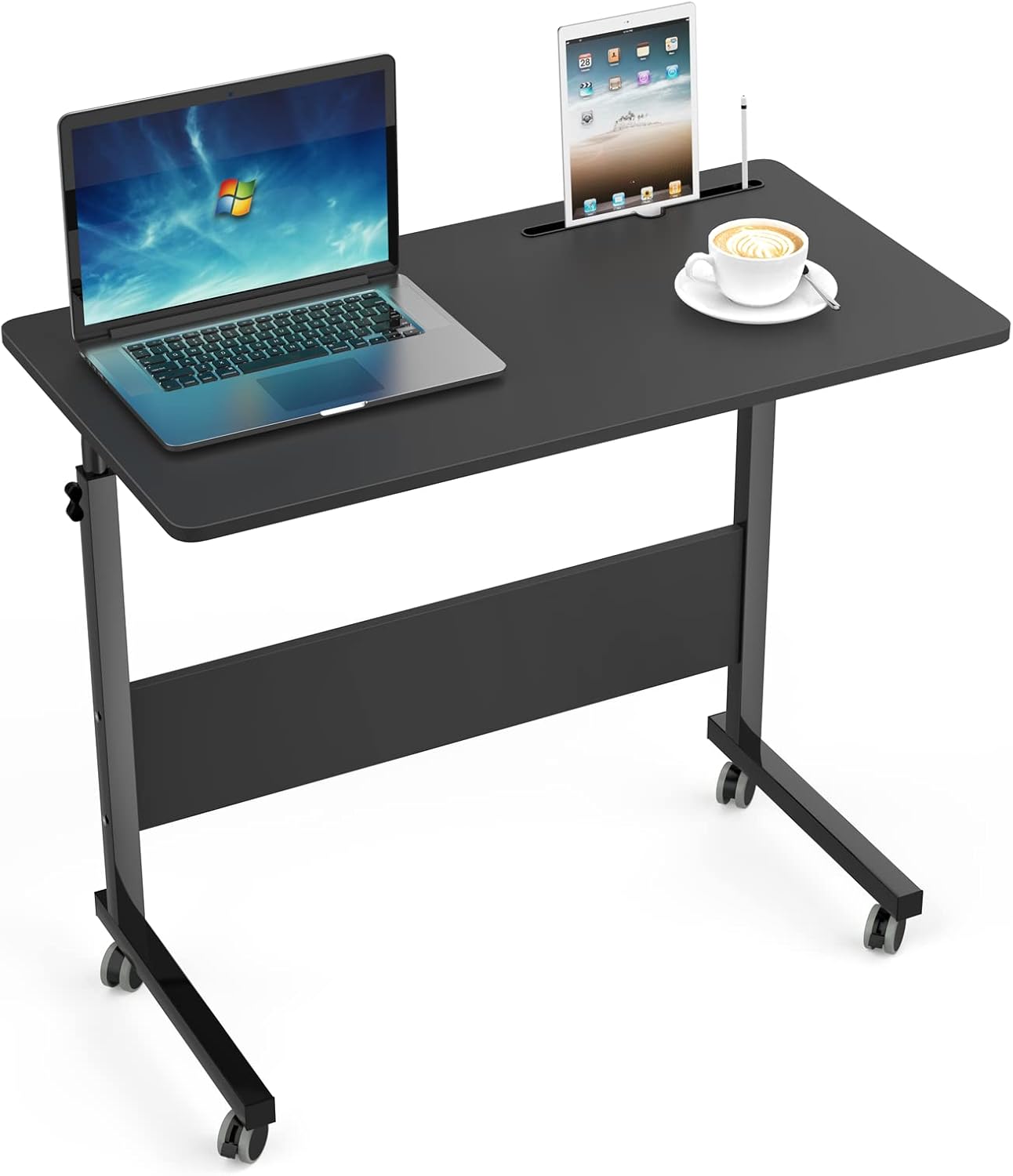 soges Mesa auxiliar móvil de 31.5 pulgadas, mesa de sofá con ranura y ruedas, escritorio para computadora portátil, ajustable, soporte para