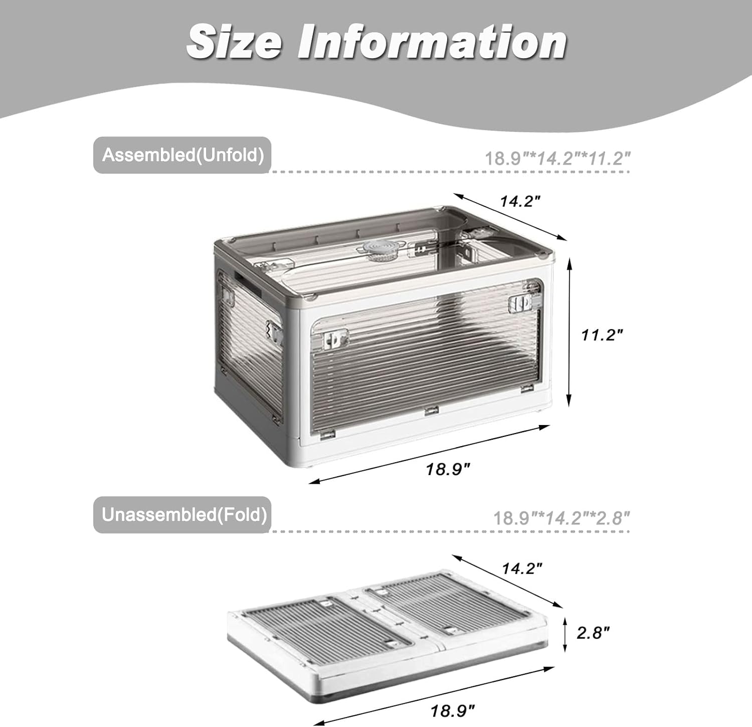 Contenedores de almacenamiento con tapa, organizador apilable plegable de 49 litros con ruedas y 5 puertas (blanco)