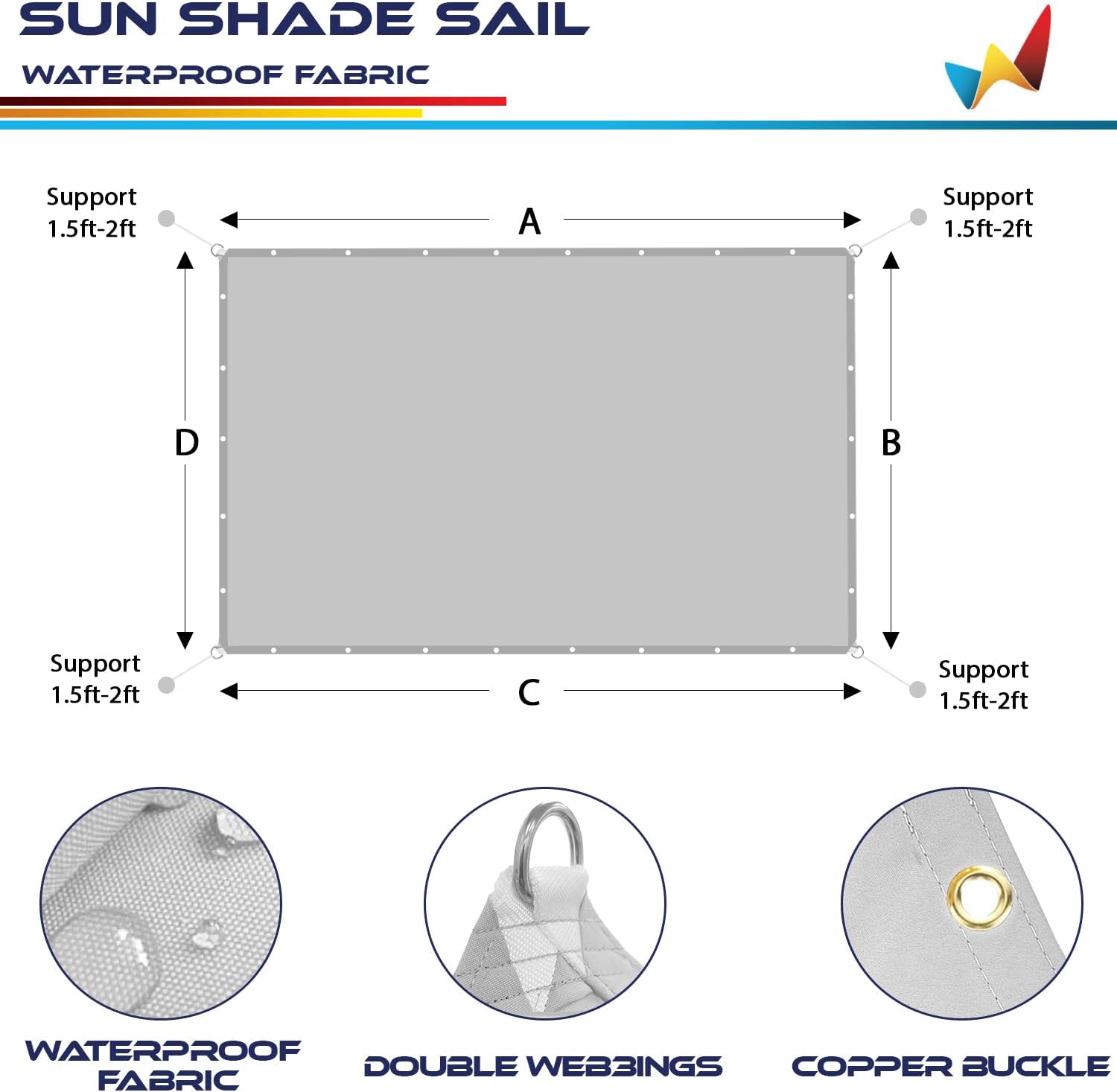 Windscreen4less Toldo impermeable de 10 x 25 pies, con borde recto, para exteriores, bloqueo UV, para césped, patio, jardín, terraza, pérgola (gris
