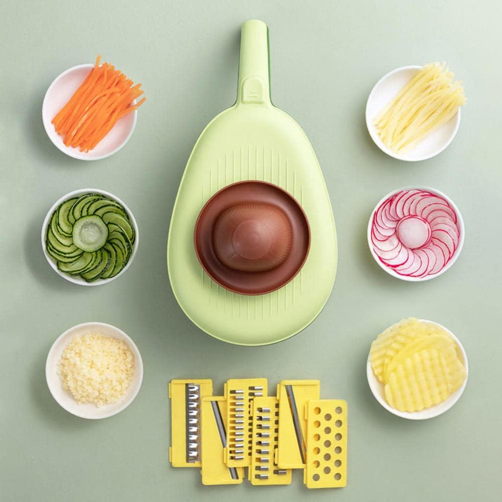 ,Cortador de verduras de aguacate, cortador de verduras, rebanador de papas, rallador de queso, cortador de verduras multifuncional – verde, 6
