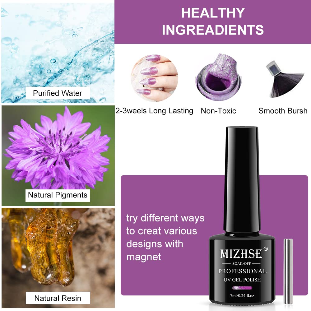 MIZHSE Kit de esmalte de uñas de gel Cat Eye de 0.3 fl oz, juego de manicura de arte de uñas de ojo de gato que cambia de color, esmalte de gel con