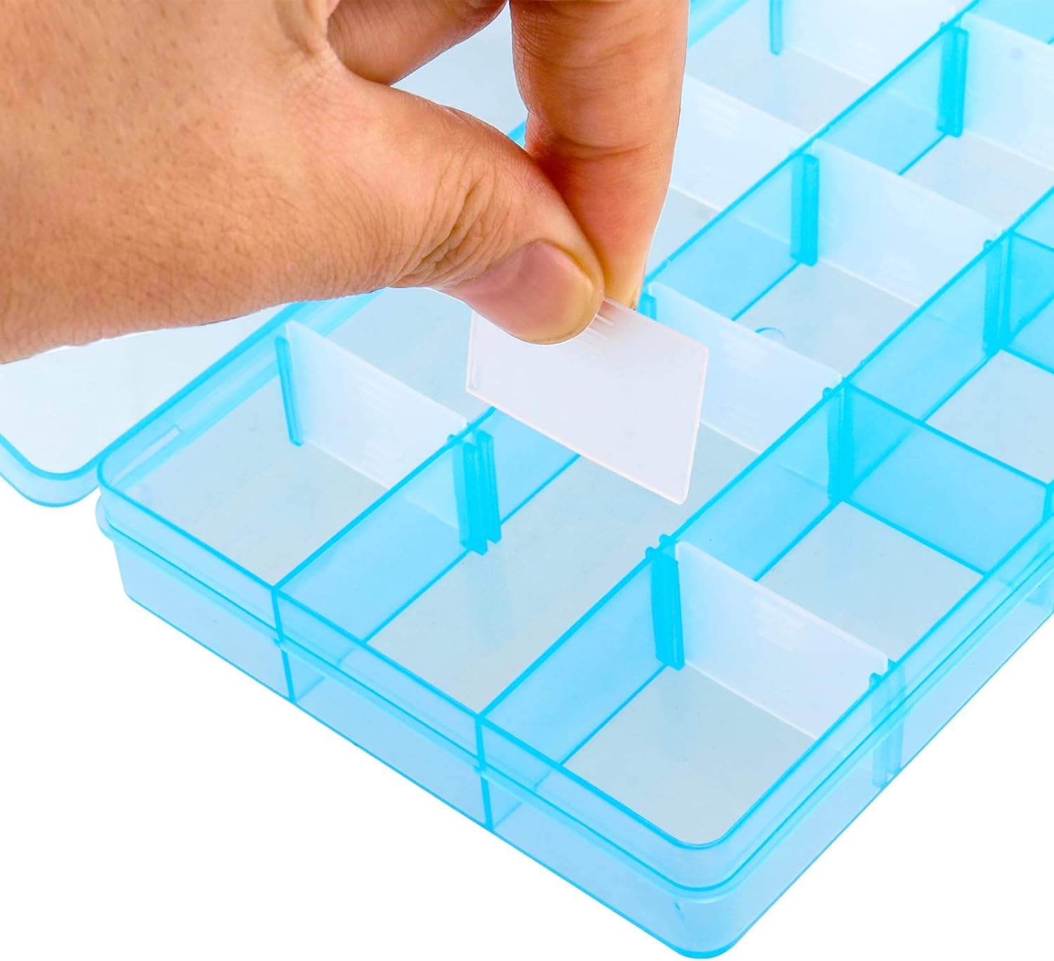 Paquete de 32 cajas de plástico organizador de joyas de 15 rejillas, caja organizadora de almacenamiento de cuentas de plástico de colores con