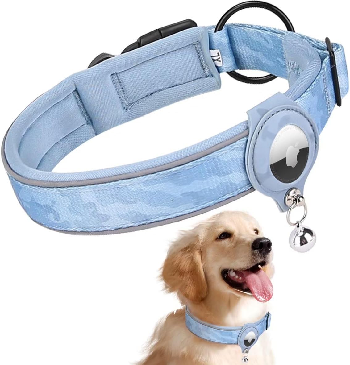 Airtag – Collar de perro azul Air Tag para mujer, collar reflectante para macho, cómodo, duradero, resistente, con funda para Airtag, lindo collar
