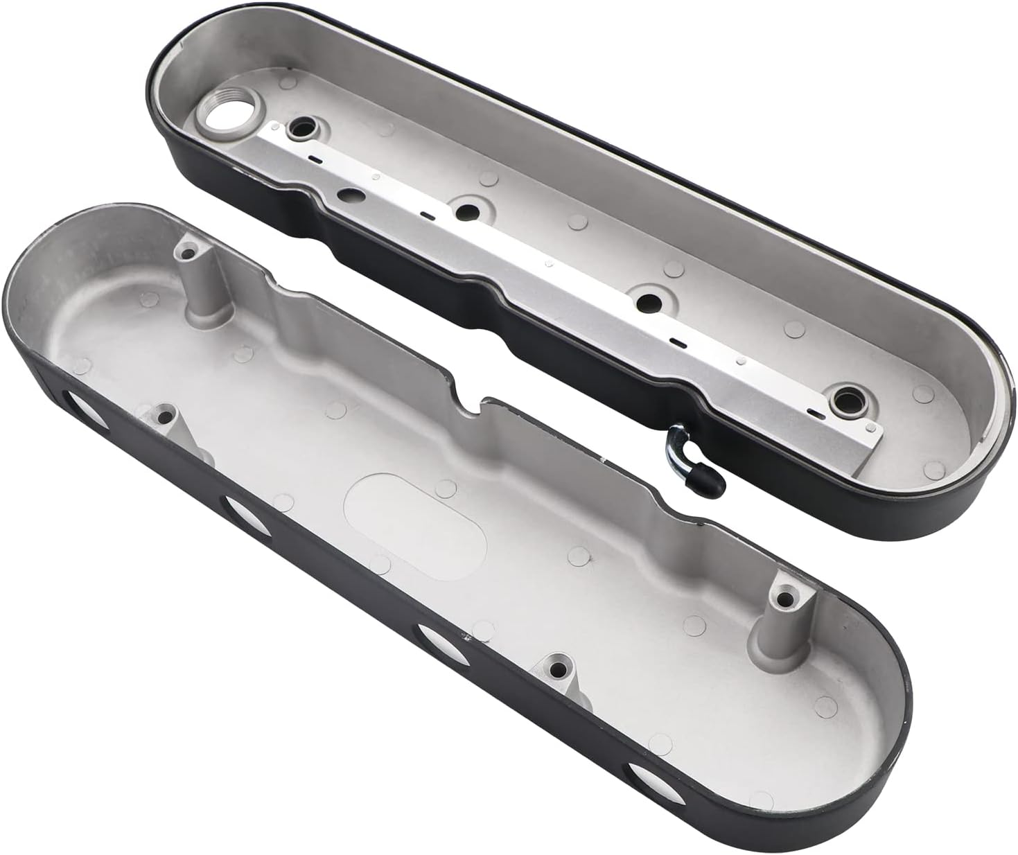 LS – Cubiertas de válvula de aluminio fundido liso con soportes de bobina y cubiertas compatibles con Che-vy Small Block SB V8 293 325 376 427, negro