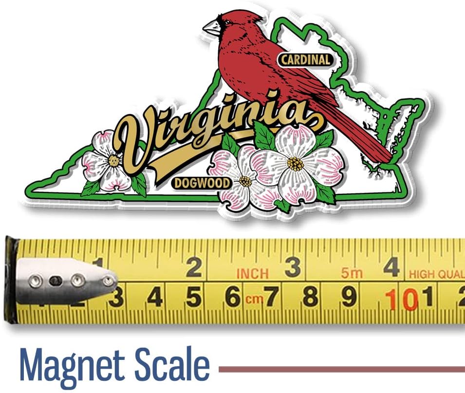 Imán de mapa de aves y flores del estado de Virginia por Classic Magnets, 4.4 x 2.3 pulgadas, recuerdos coleccionables fabricados en los Estados