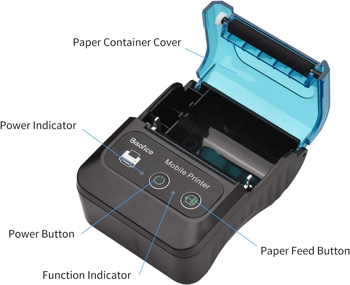 Impresora de recibos, impresora térmica de recibos portátil de 2.283 in, mini impresoras de bolsillo móviles de 2 pulgadas con 11 rollos de papel