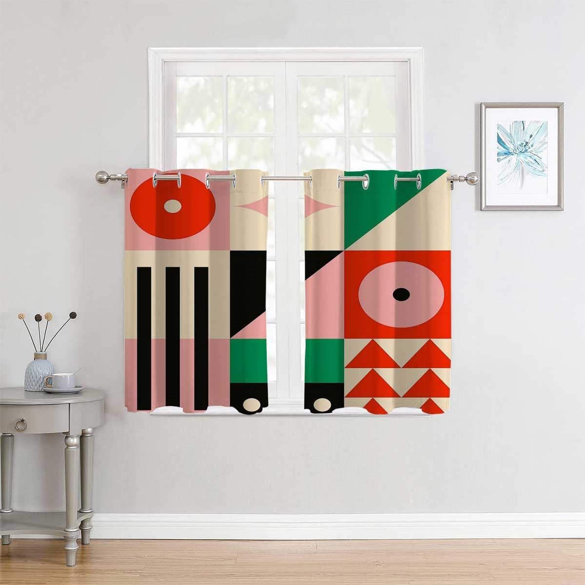 YANFENQI Cortinas para Habitacion Bauhaus – Lámina opaca con diseño retro con ojales para puertas cortas, 55 pulgadas de ancho por 72 pulgadas de