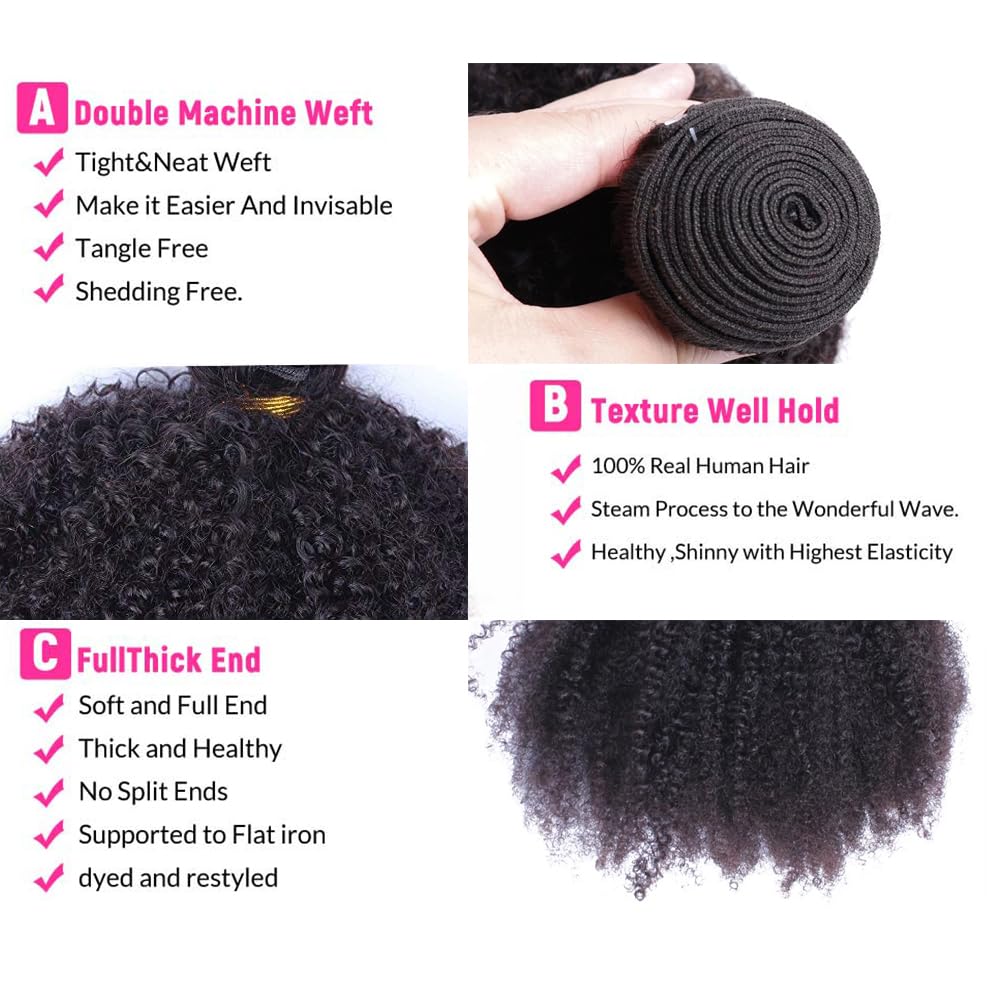 Extensiones de cabello humano rizado afro mongol de 10, 12, 14 pulgadas, 4B 4C, afro a granel, cabello humano virgen sin procesar para mujeres,
