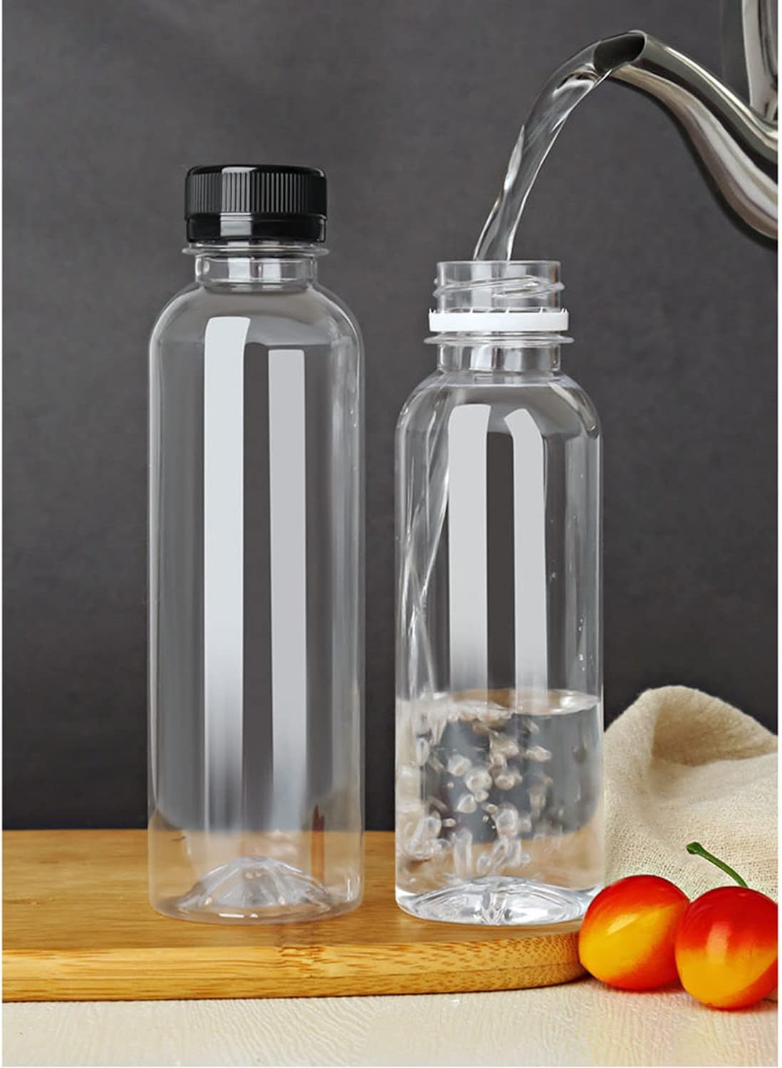 SHZMJL 4 botellas de jugo de plástico de 16 onzas con tapas, botellas de plástico desechables transparentes vacías a granel, botellas de jugo de