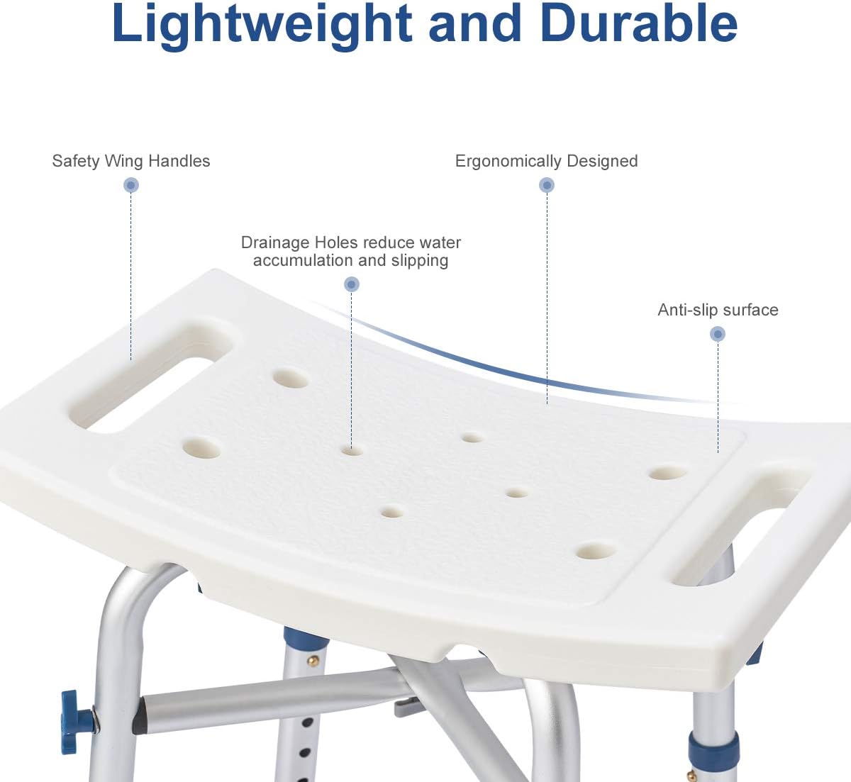 Zler Silla de ducha resistente, taburete de ducha ajustable para ducha interior, montaje sin herramientas, banco de ducha antideslizante para