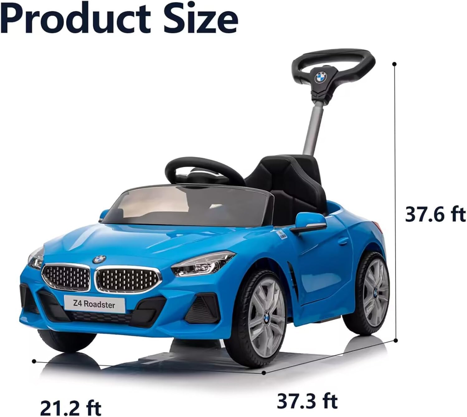 Automóvil de empuje para niños de 1 a 5 años, auto de empuje BMW Z4 con licencia con varilla de empuje ajustable, música de bocina, rueda