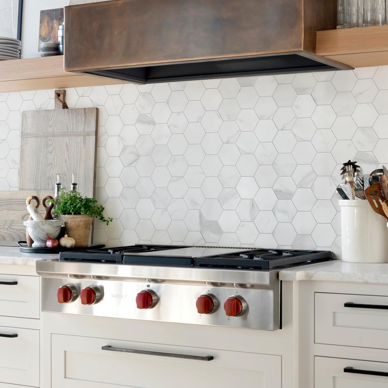 COLAMO LUXURY – Paquete de 5 azulejos de mármol de Carrara blanco para salpicaduras de cocina, azulejos autoadhesivos para caravana, salpicadura