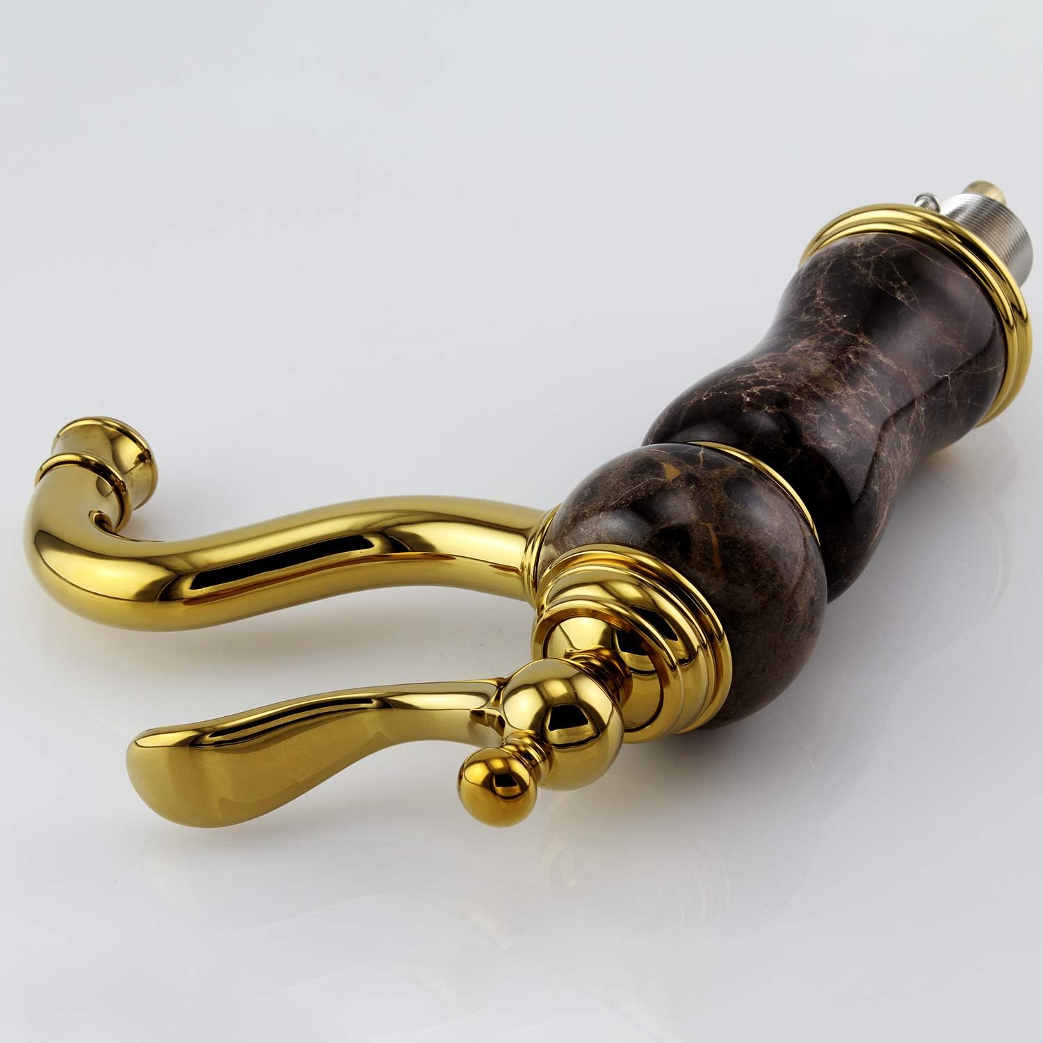 Grifo de baño de piedra de lujo europeo todo cobre y mármol natural Emperador grifo mezclador caliente y frío grifo dorado acabado C12123DS-FW