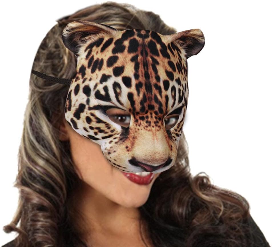 1 máscara de media cara de Halloween, máscaras de leopardo para Halloween, carnaval, fiesta, disfraces, accesorios de disfraces