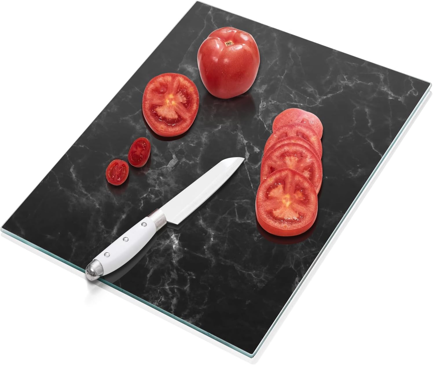 Tabla de cortar de vidrio templado para cocina, tabla de cortar negra de 16 x 12 pulgadas para encimera, tapete decorativo de cocina, resistente a