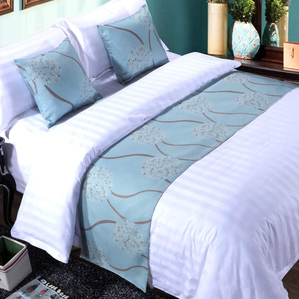Twelve 3pcs Bed Runner Set, 1 Bed Runner Scarf 2 Pillowcases, Rippling Teal Bed Runner Bedding Scarves Guesthouse Hotel Home Decor 50x260cm