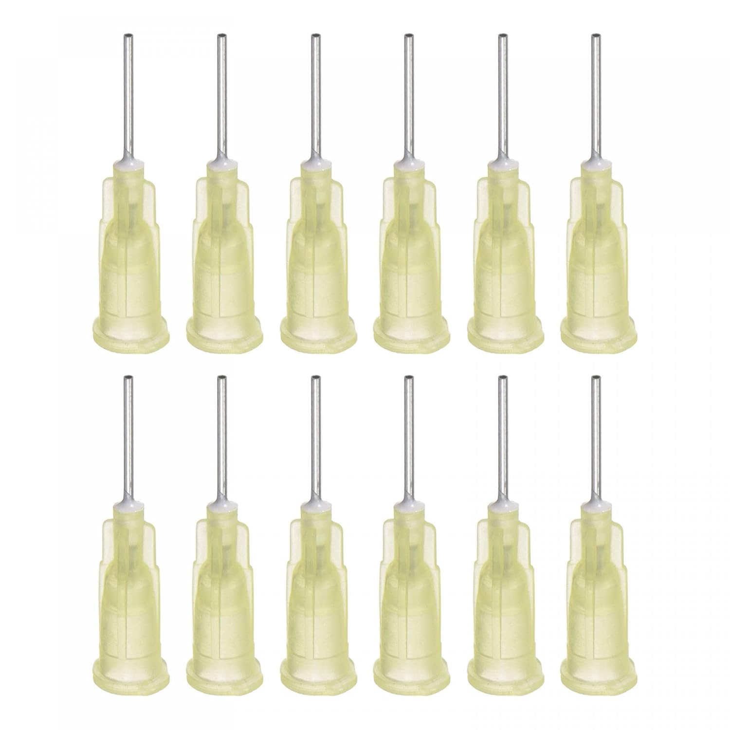 uxcell Aguja dispensadora industrial de punta roma con cerradura Luer para pistola de pegamento líquido, 0.71oz 12 pulgadas, 20 piezas (amarillo)