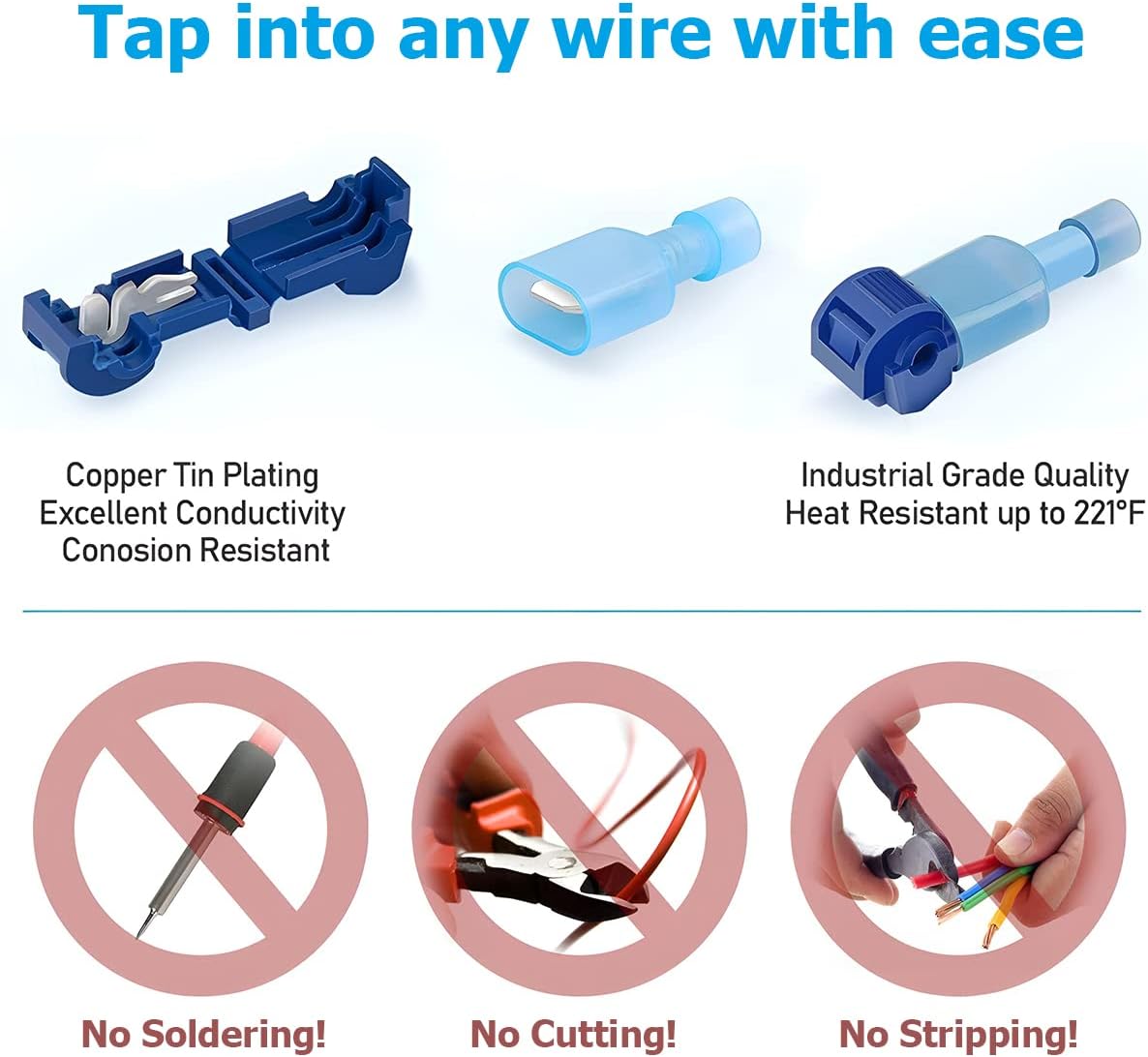 120 conectores de cable T-Tap, conectores eléctricos AWG 22-10, terminales de cable de empalme rápido autodespegables, kit surtido de terminales de