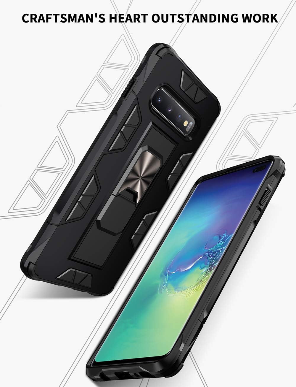 Funda Samsung Galaxy S10 Plus para Samsung Galaxy S10+ de grado militar, funda con función atril incorporada, armadura, resistente, a prueba de