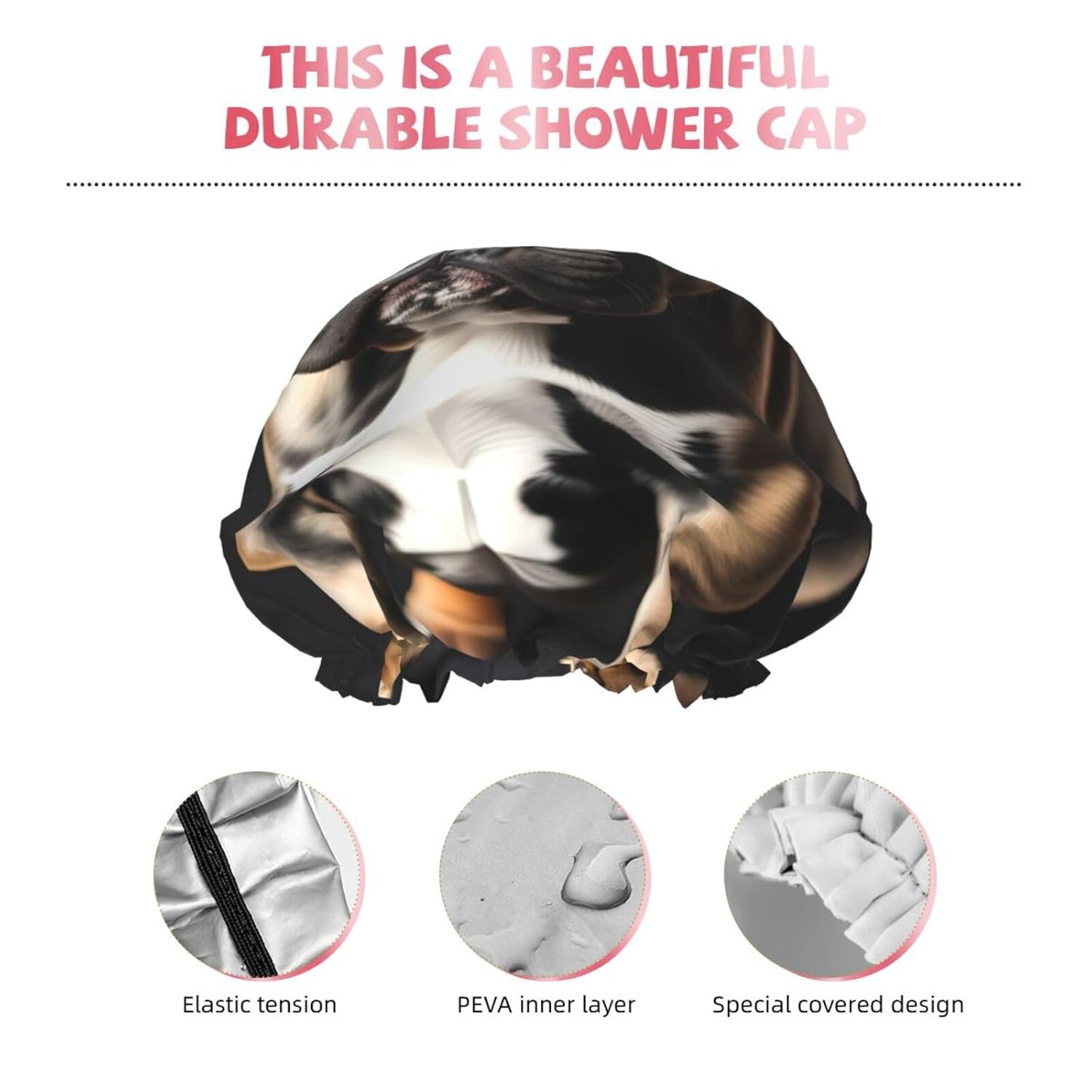 Long Ears French Bulldog Shower Cap For Women, Elastic And Reusable,Double Waterproof Layers Bathing Hat