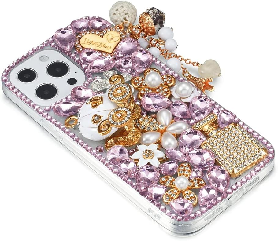 Funda para iPhone 13 Pro con diamantes de imitación, bonita funda con purpurina para mujeres y niñas, diseño de calabaza, cristal brillante, con