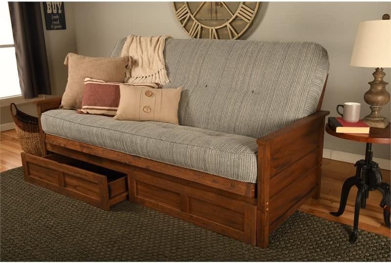 Kodiak Furniture Lexington Futón de almacenamiento en marrón desgastado con colchón azul