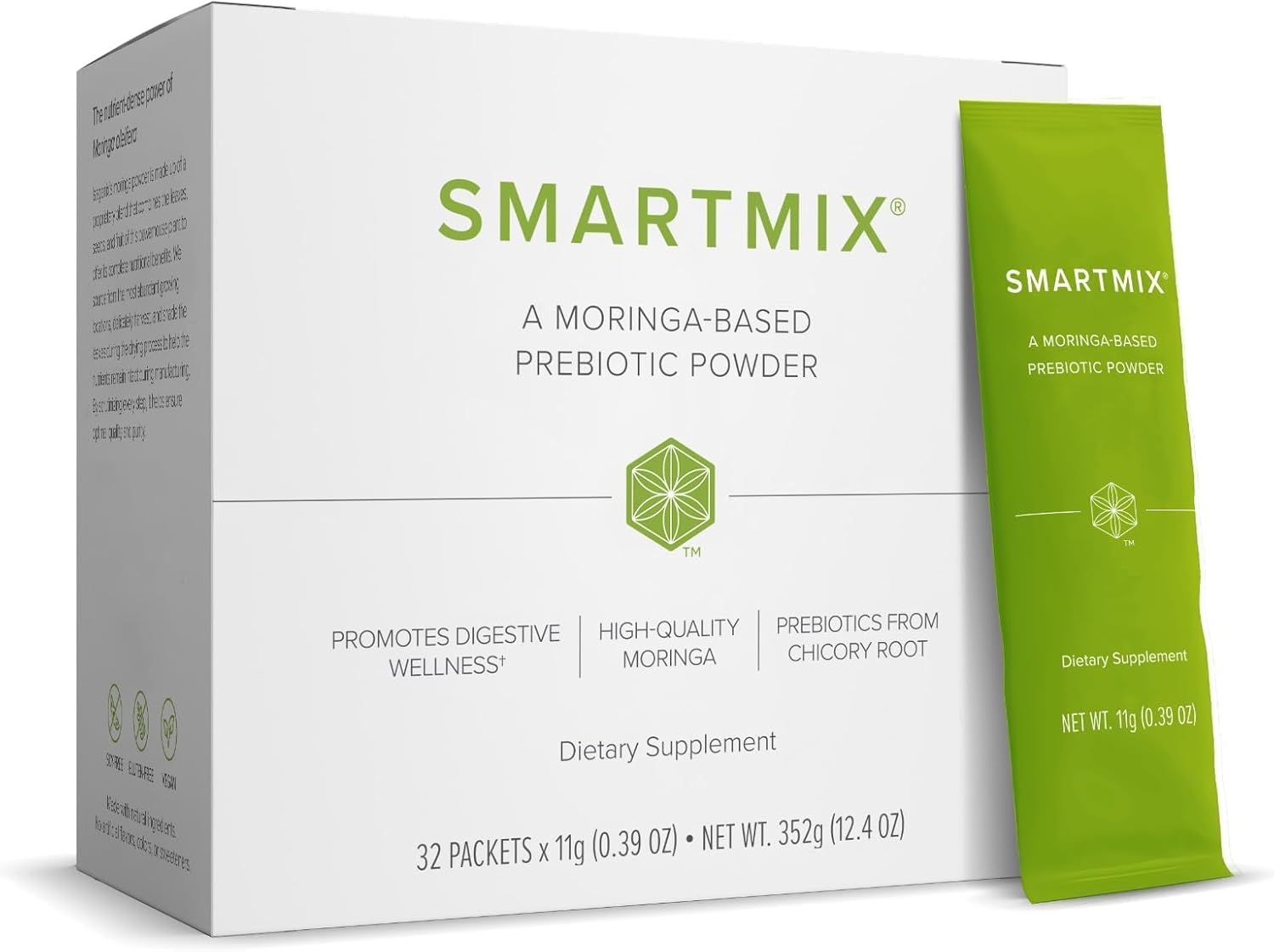 Isagenix SmartMix – Un polvo prebiótico a base de moringa – Prácticos paquetes individuales para servir – 32 porciones – Sabor tropical ligero