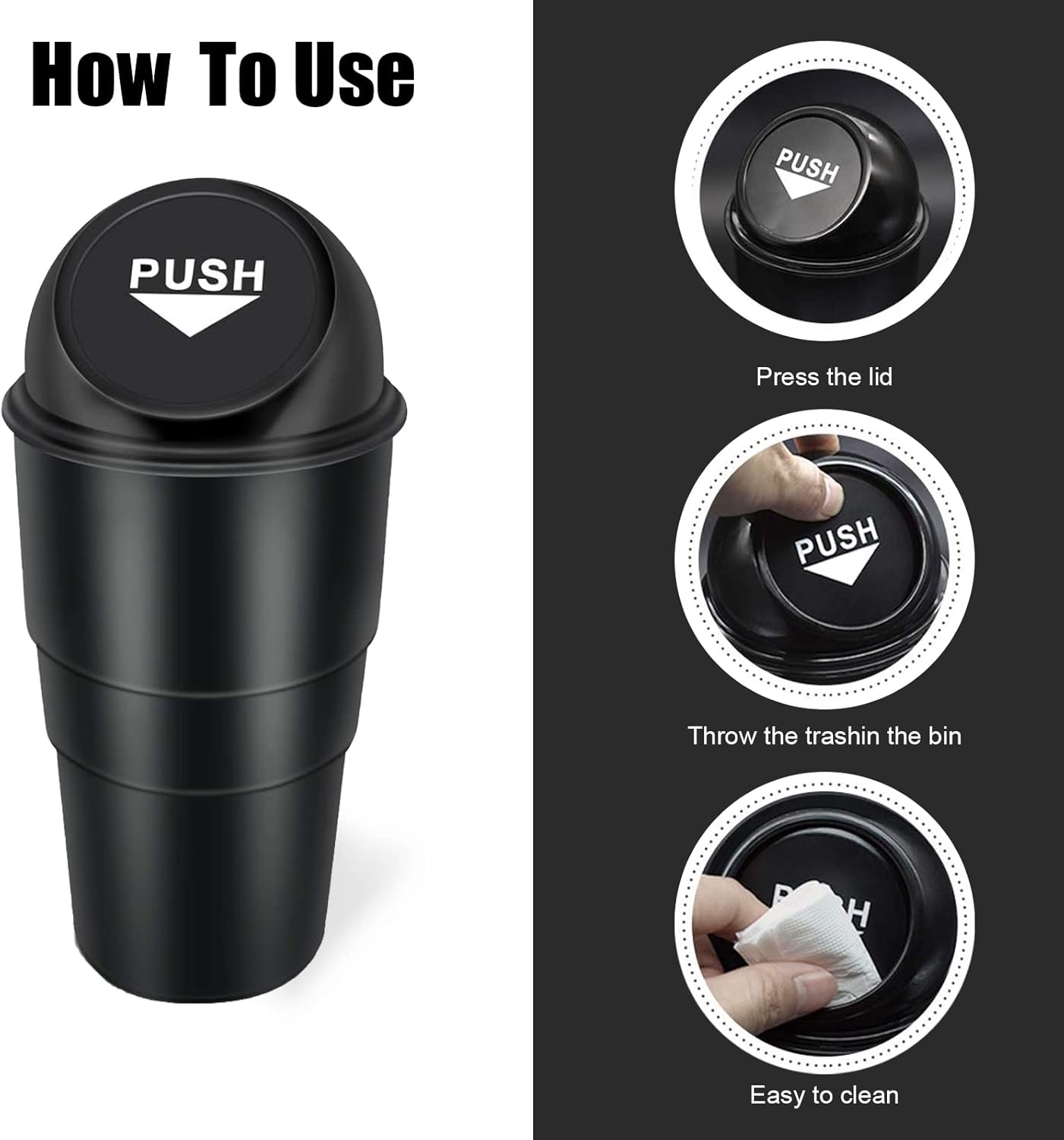 NTNEV Mini basurero para automóvil, contenedor de basura para automóvil, a prueba de fugas, cubo de basura para automóvil con tapa, contenedor