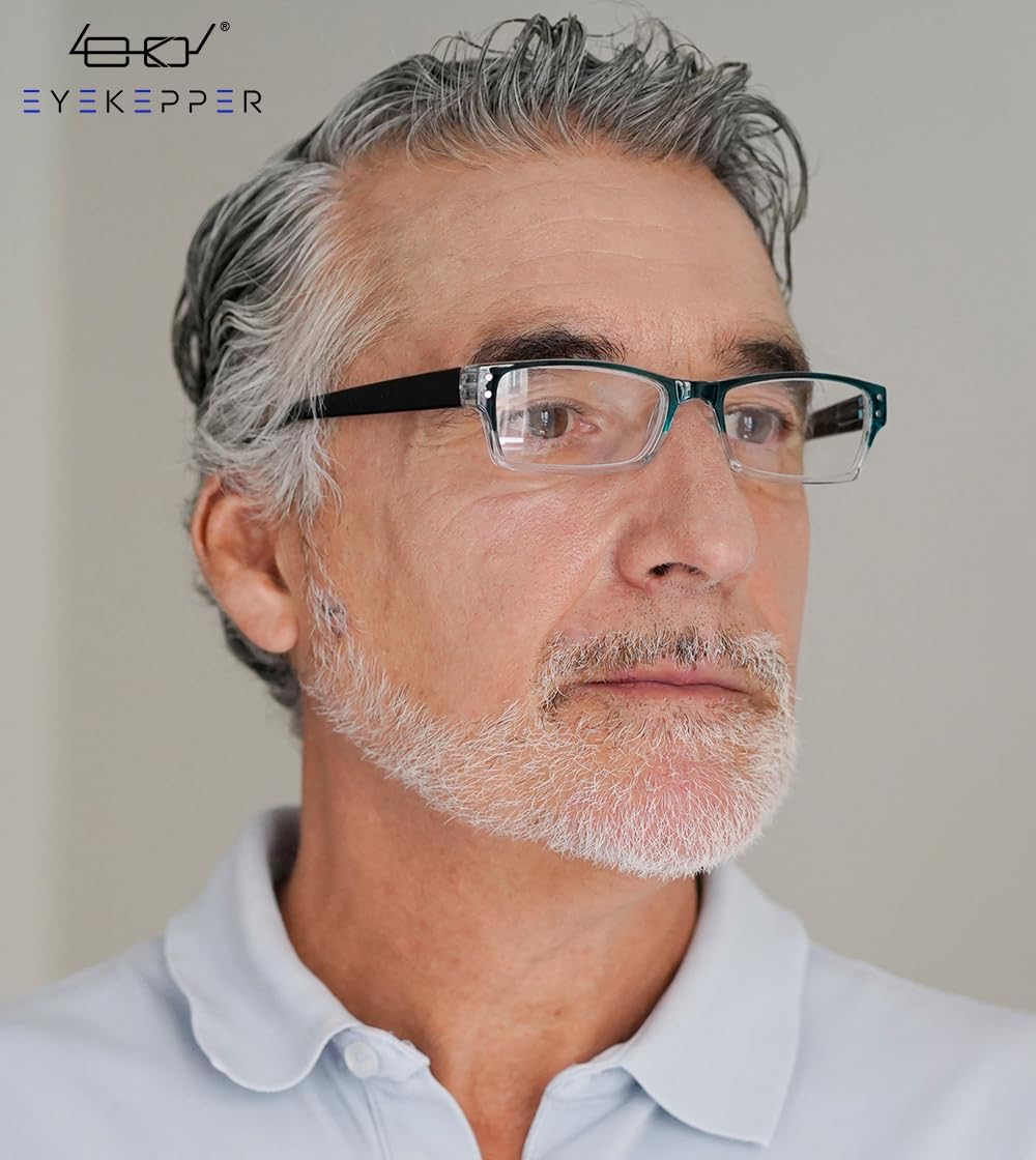 Eyekepper Paquete de 4 lentes de lectura clásicos para mujeres y hombres, lectores de dos tonos, marco azul-transparente, +1.00