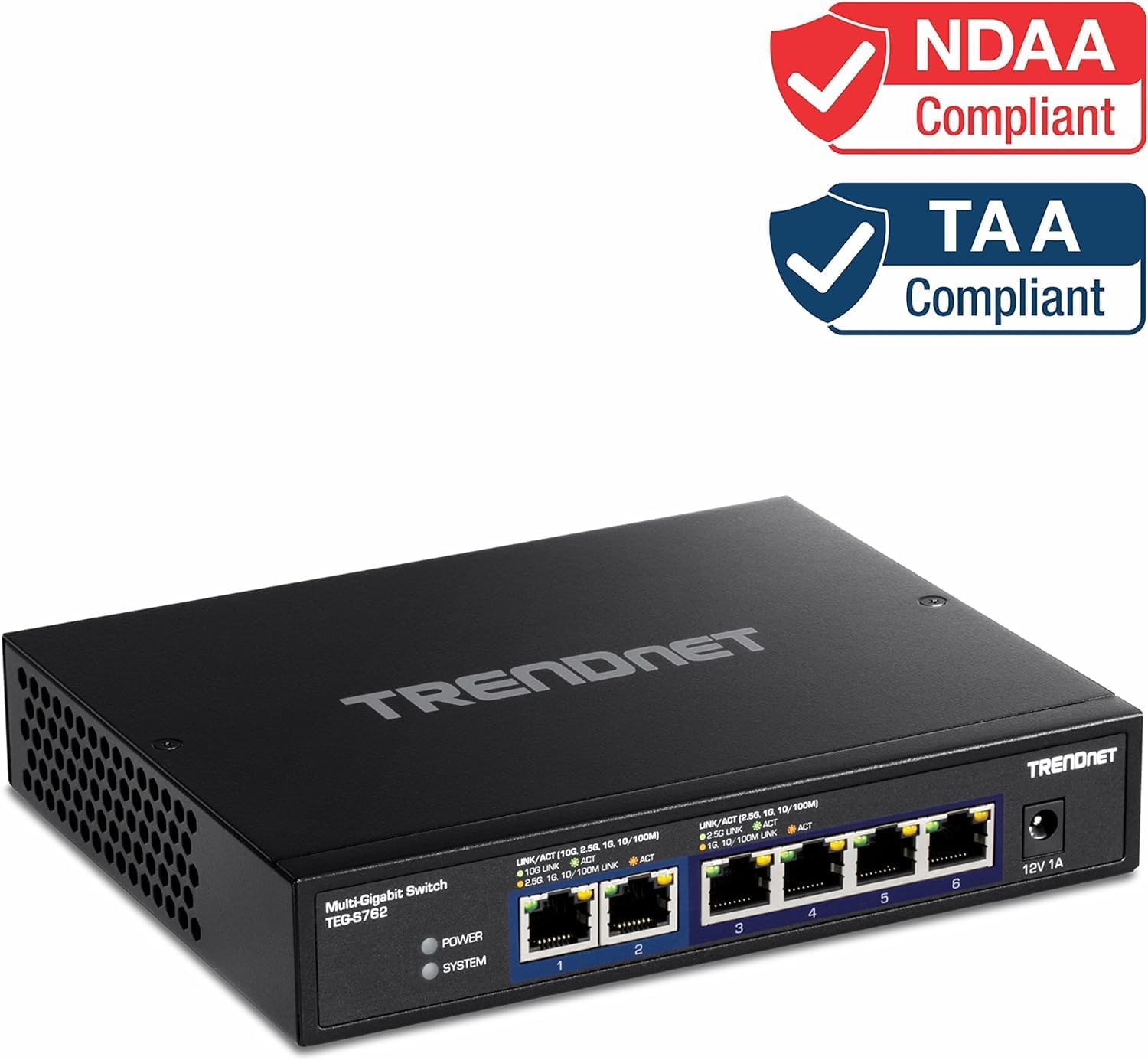 TRENDnet Interruptor 10G de 6 puertos, 4 puertos RJ-45 BASE-T de 2.5G, 2 puertos RJ-45 de 10G, capacidad de conmutación de 60 Gbps, montaje en