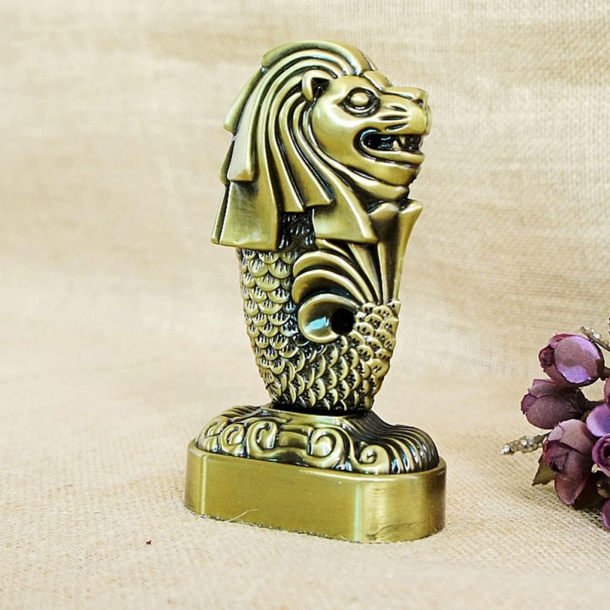 LIFKOME Decoración para el hogar, 1 unidad, adorno de gárgola retro, aleación china para regalo de metal, bronce, suerte, león Merlión, decoración