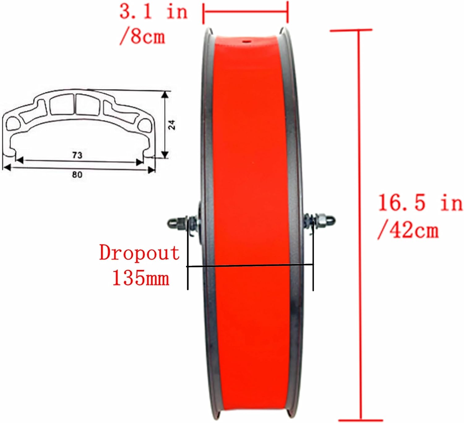 SZWEDI 20×4.0 Rueda de bicicleta delantera gorda en bicicleta de nieve 20 pulgadas doble pared doble cojinete cubo 36x12G radios 5.315 in caída