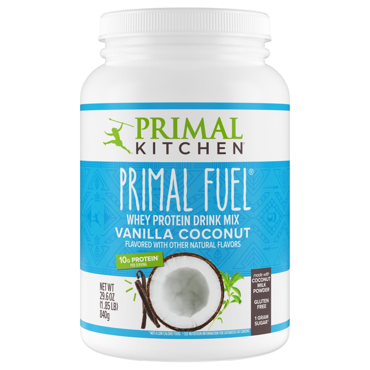Primal Kitchen Primal Fuel – Mezcla de bebidas de proteína de suero de coco y vainilla, sin gluten y soja, 1.85 libras