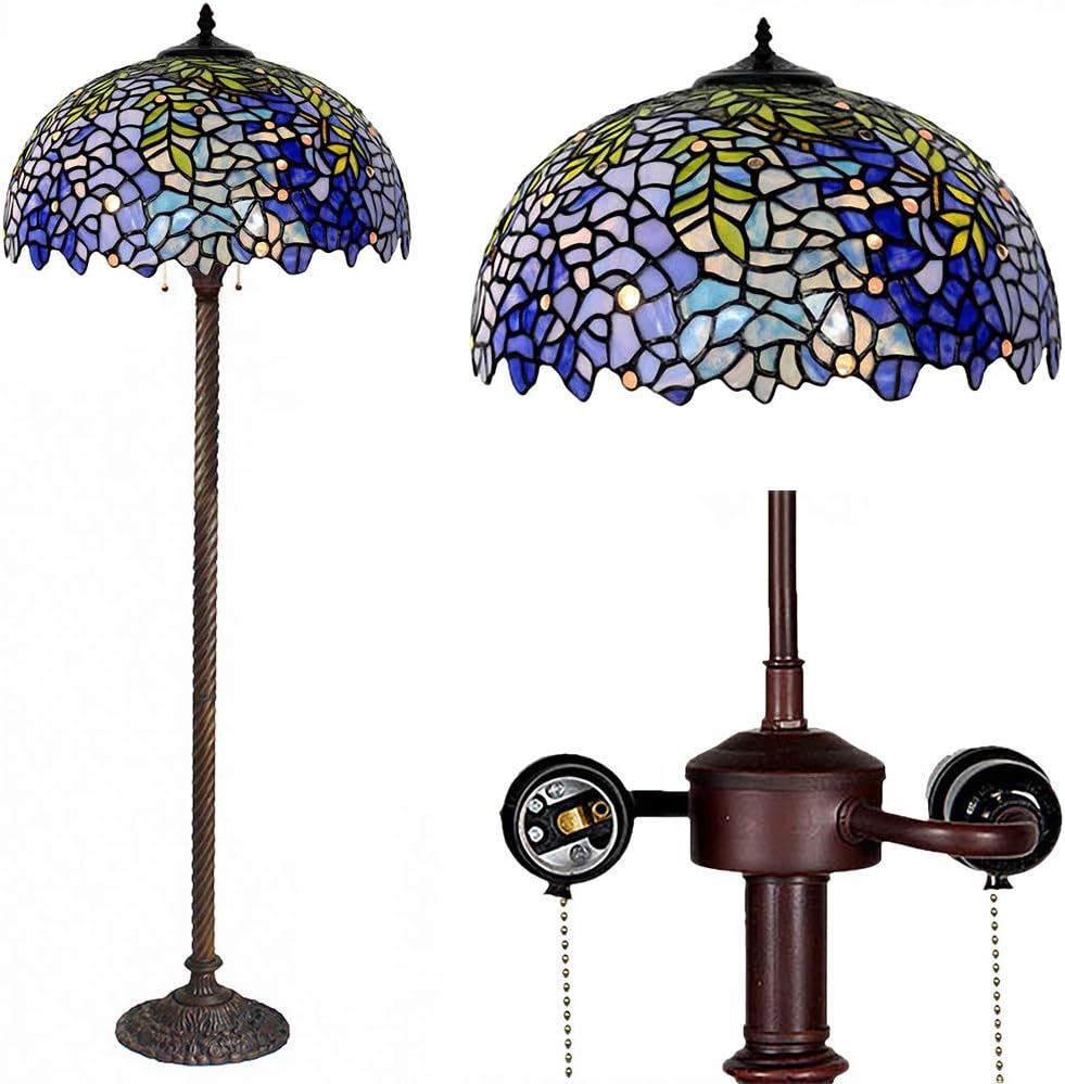 Lámpara de pie, estilo Tiffany, lámpara colgante de glicina morada con pantalla hecha a mano, adecuada para decorar habitaciones (morado, 16