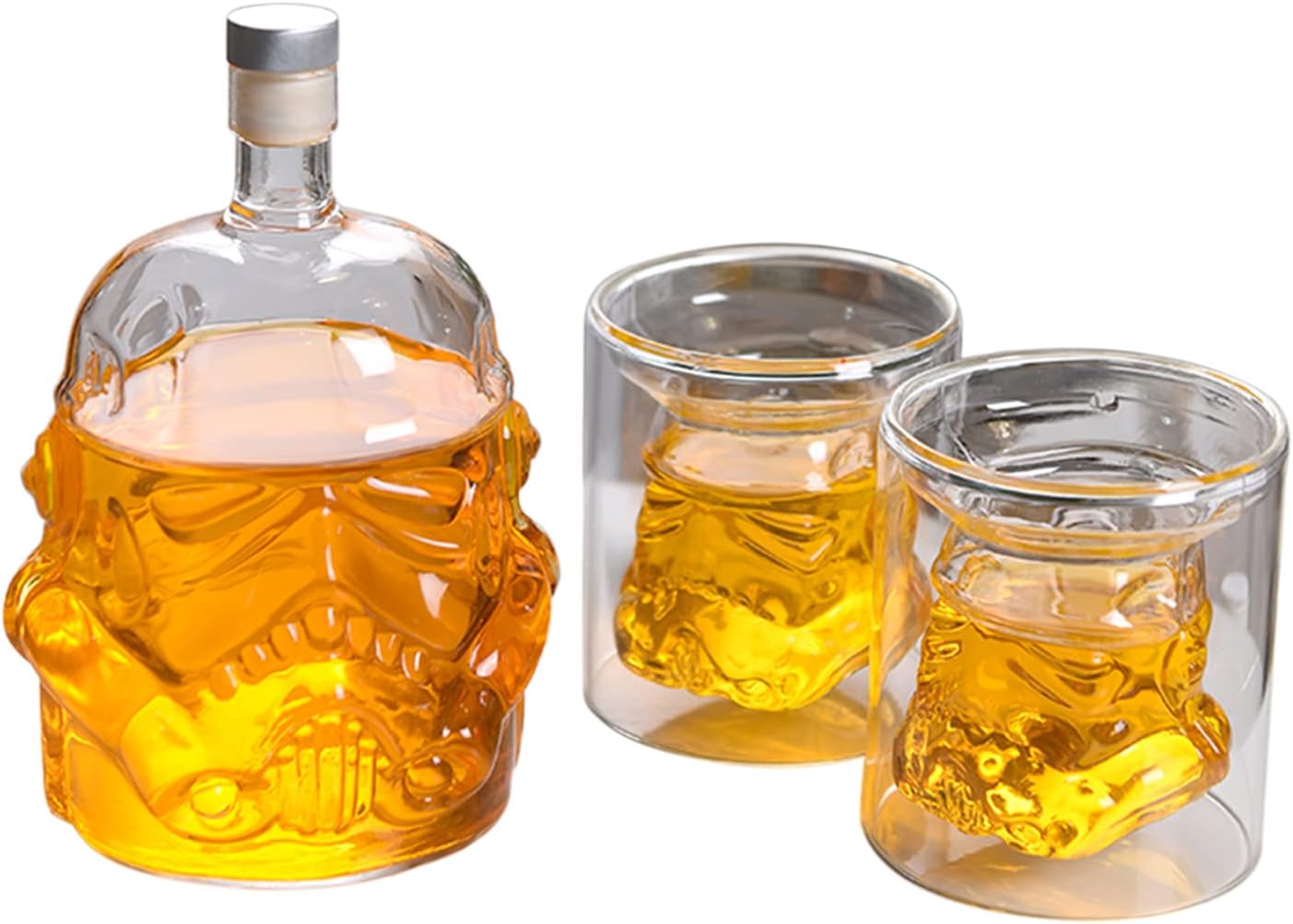 Juego de decantador de whisky creativo con 2 vasos transparentes Stormtrooper botella de vino para vino, vodka, licor, whisky, regalos para hombres