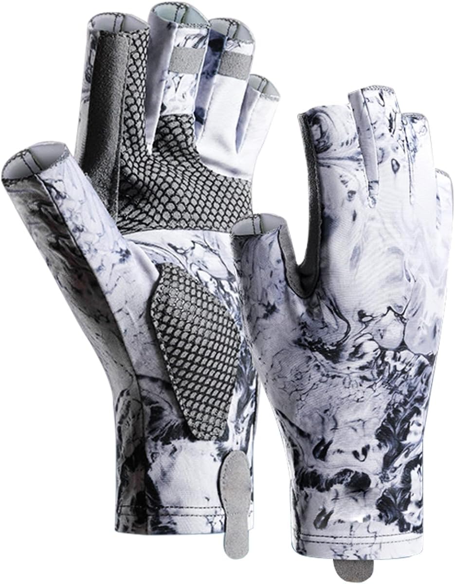 ievei Guantes solares UPF 50+, guantes de pesca, protección solar sin dedos, protección UV, guantes de pesca para hombres y mujeres para kayak,