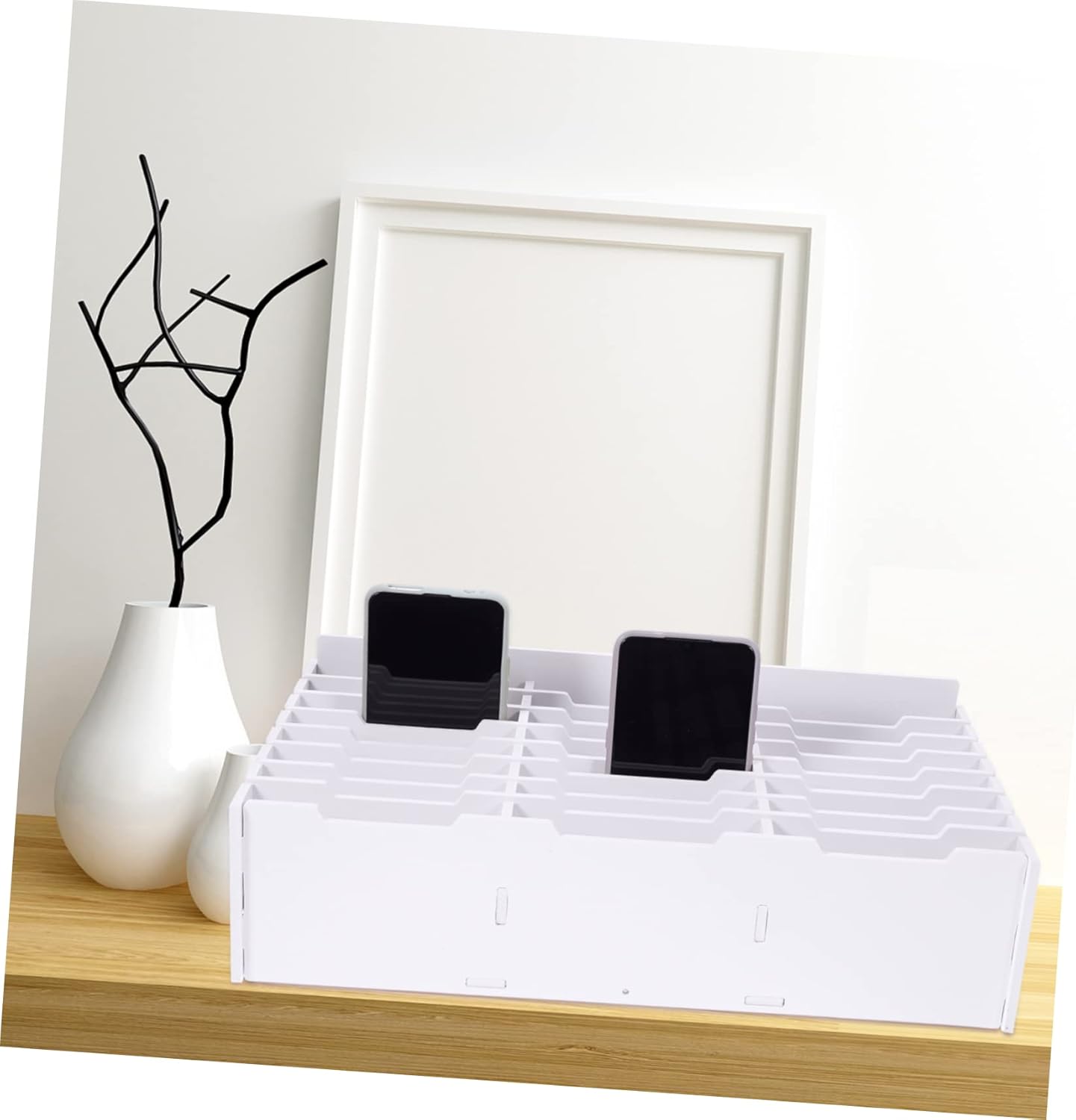 GRIRIW Caja de almacenamiento para teléfono móvil, calculadora de escritorio, organizador de escritorio, estante blanco, calculadora de aula, buzón