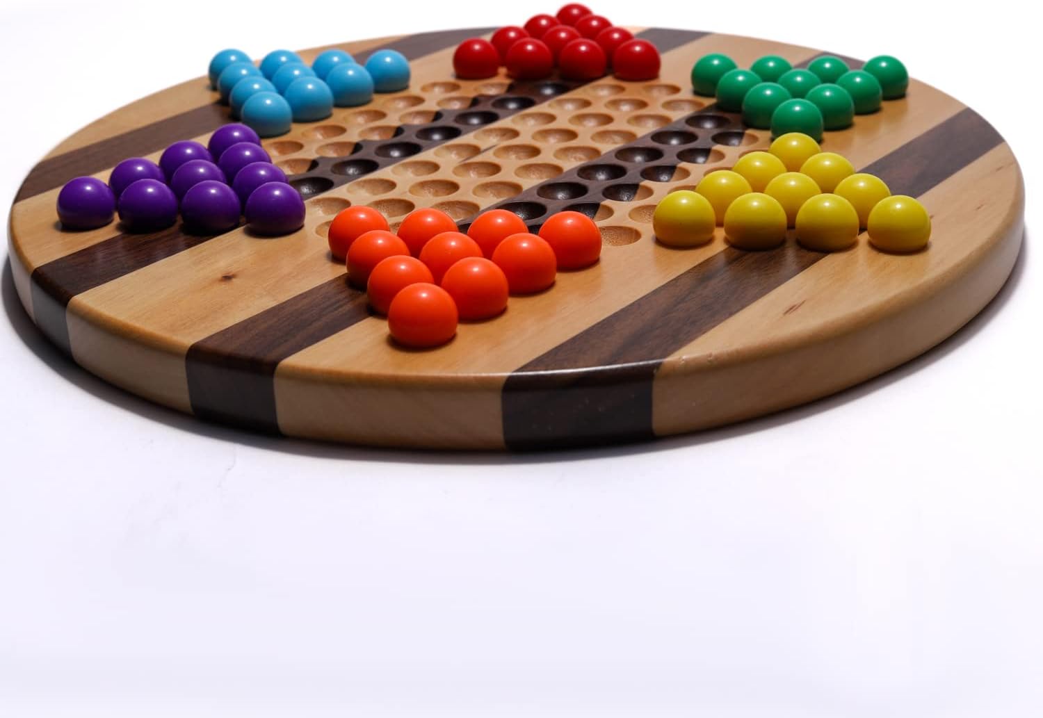 Juego de mesa de madera a rayas de 11.4 pulgadas con canicas para niños y adultos