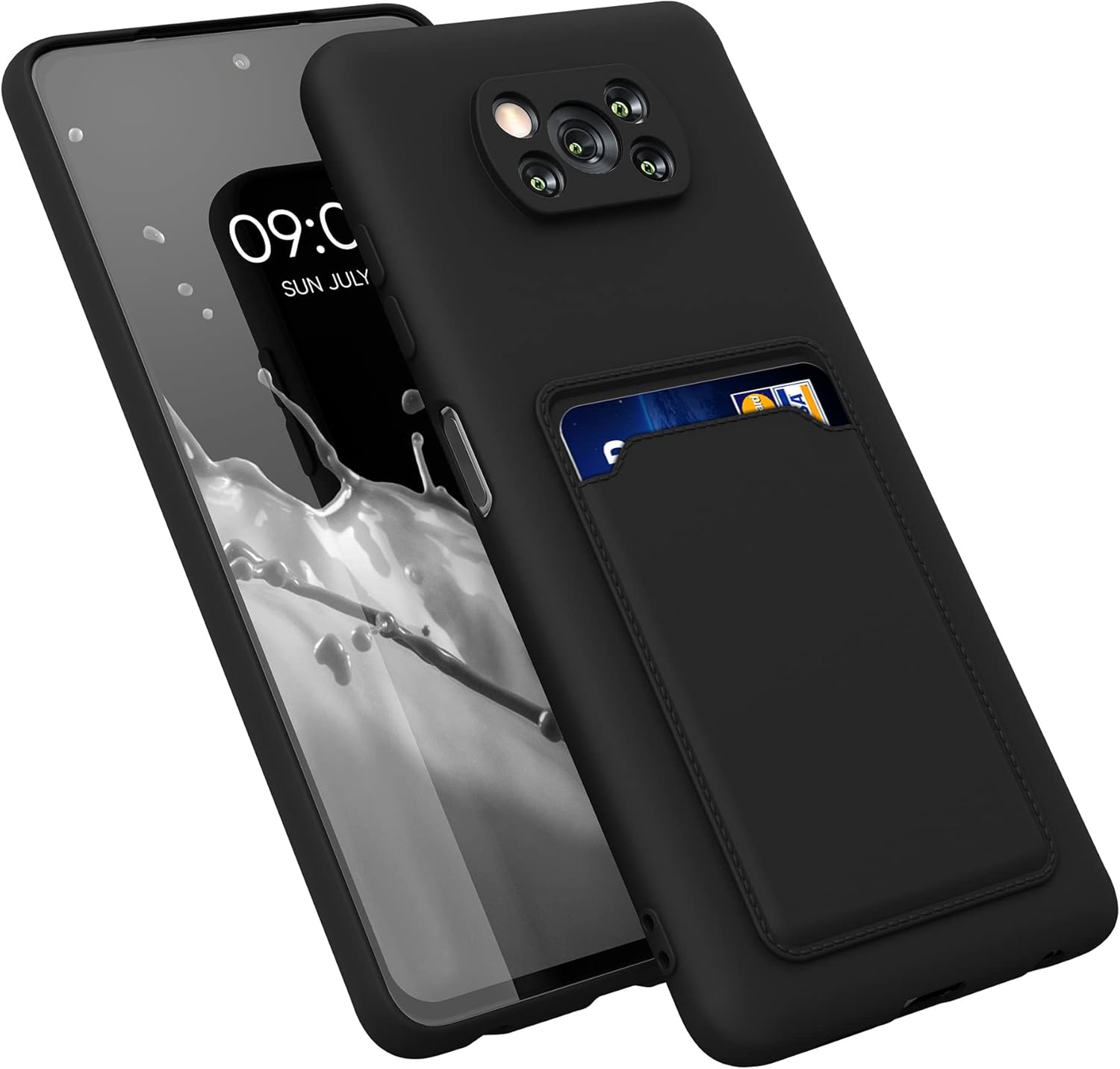 kwmobile Funda compatible con Xiaomi Poco X3 NFCPoco X3 Pro – Funda de TPU con tarjetero de crédito – Negro mate