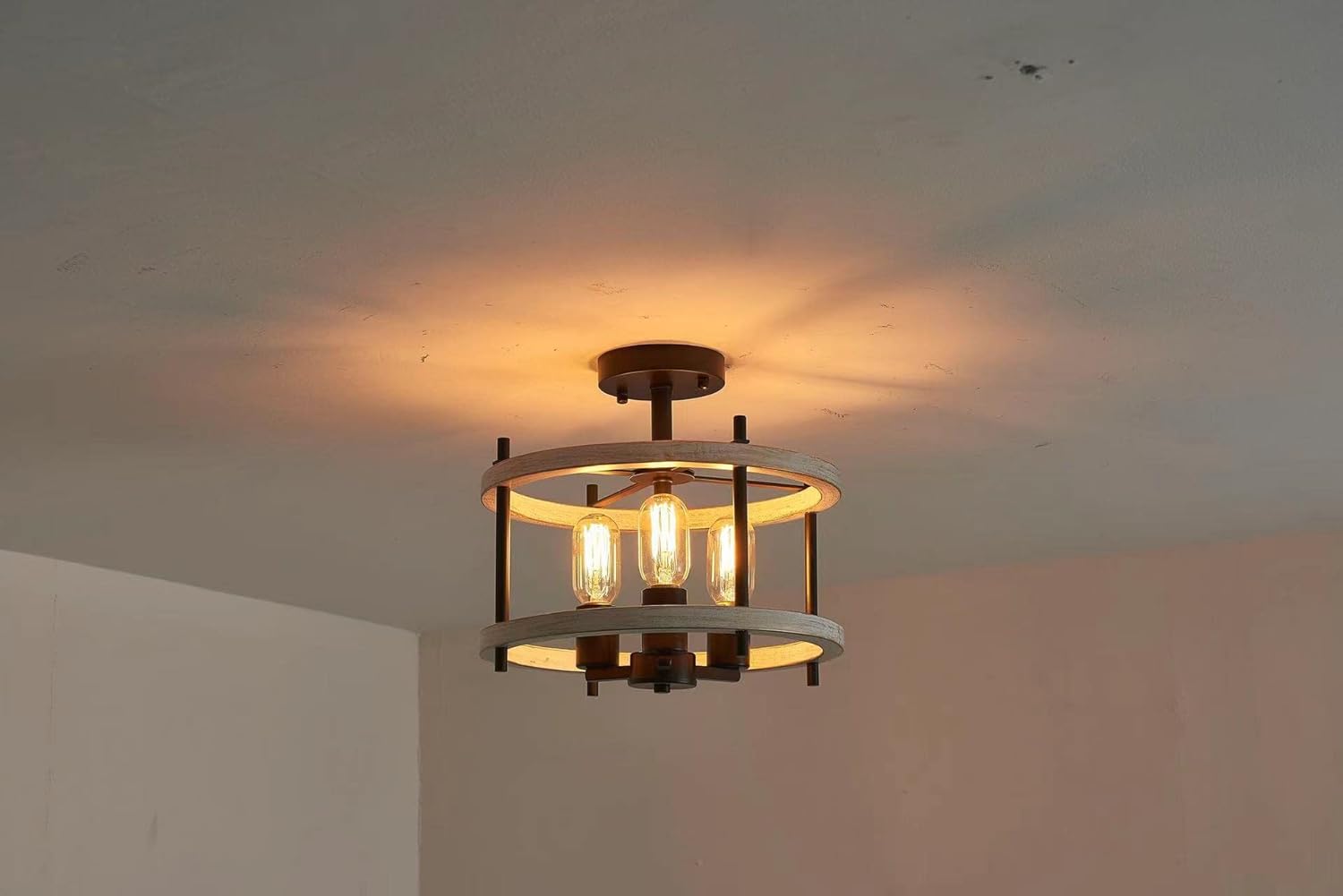 AGV LIGHTING Lámpara de techo semiempotrada, lámpara de granja de 3 luces para montaje en techo
