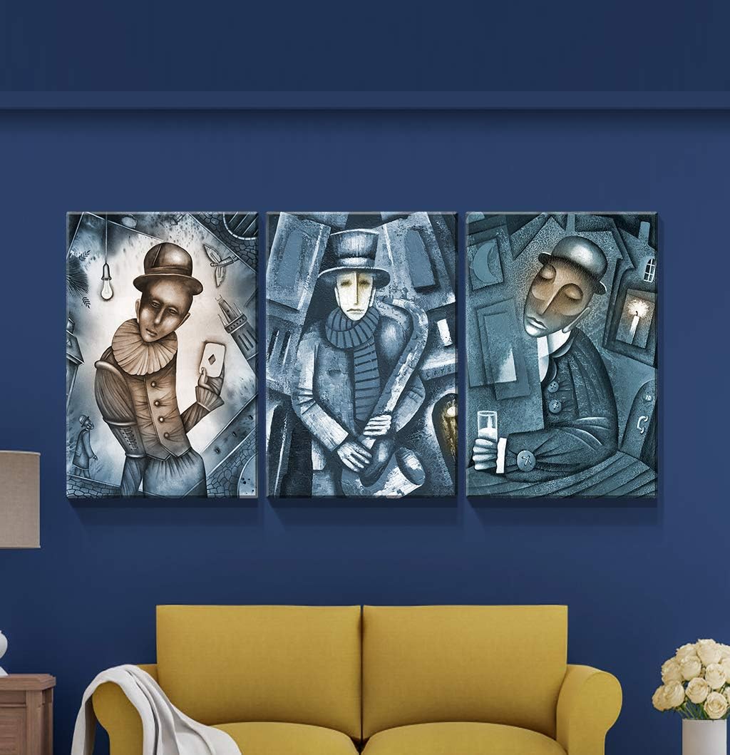 Denozer – 3 piezas de lienzo de arte abstracto para pared, arte abstracto de personajes, decoración de pared occidental vintage para sala de estar,